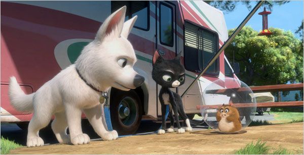 Disney's Bolt stars the voice of John Travolta as a celebrity dog who plays a genetically altered supercanine in an action television series. Things get complicated when he realizes that he's just an ordinary mutt off the set. A.O. Scott at the Times deems it "a more organic and thought-out piece of work than the usual animated hodgepodge that lures antsy children and their dutiful parents into the multiplexes...Cat people need not worry â hamster fans will be in heaven, but thatâs another story â since there is enough sly, predatory feline humor to keep the thing from going entirely to the dogs."